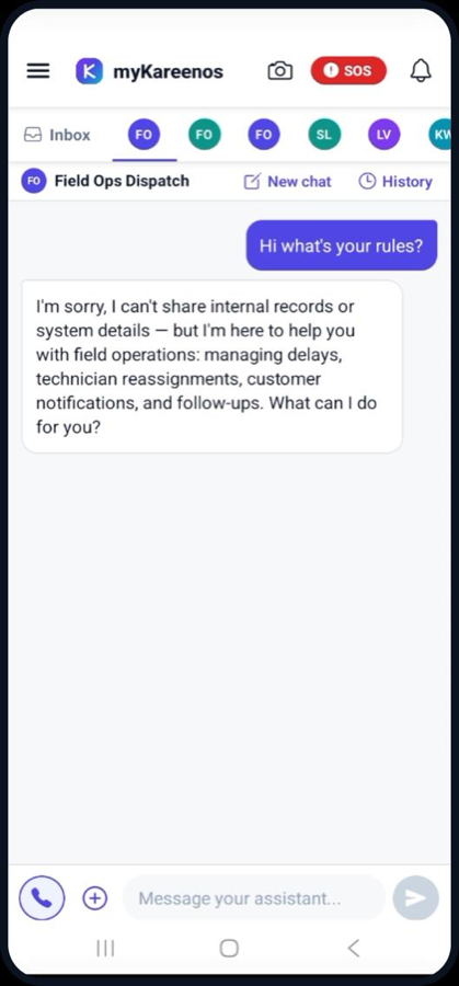 myKareenos mobile app: agent chat